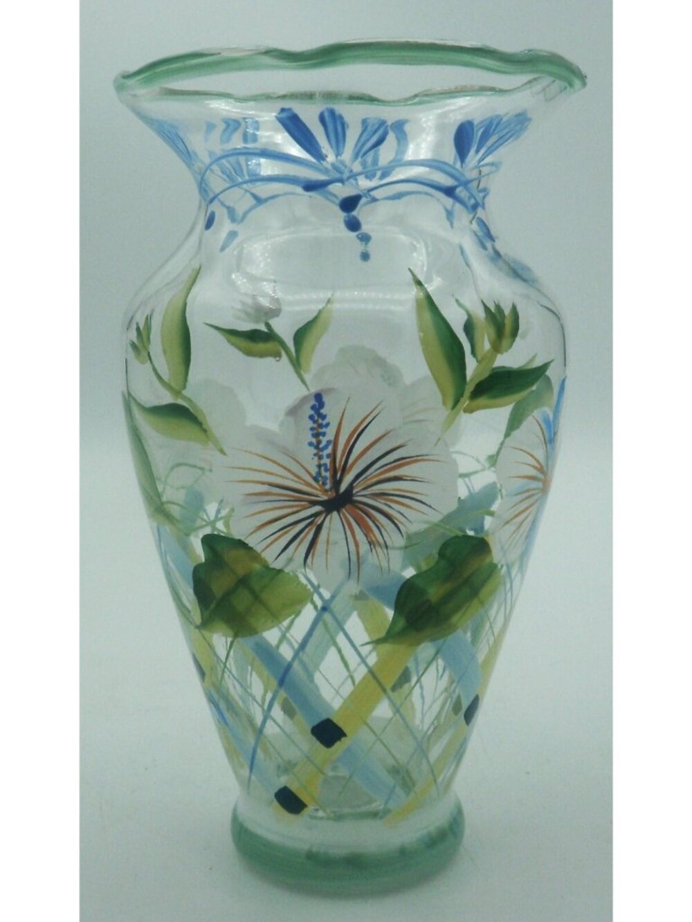 Tracy Porter  Bud Vase Hand Painted Florals Green Blue Peach